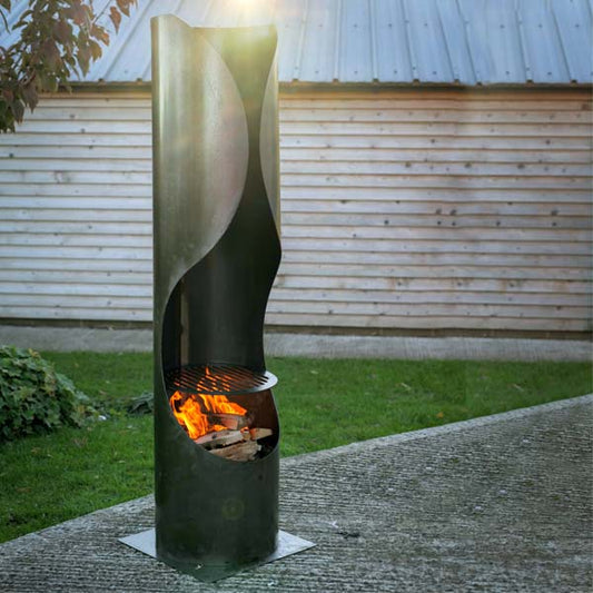 SCULPTED CHIMINEA - with detachable swing arm BBQ rack